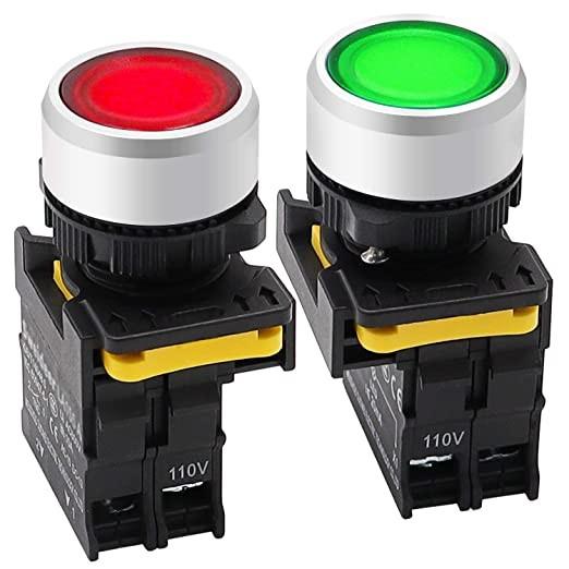 2Pcs Red And Green Led Indicator Lights 110V-220V 1NO 1NC Waterproof IP65 SPST