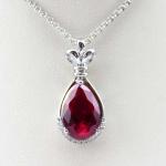 Women Fashion 7mm x 9mm Pear Shaped Ruby Cubic Zirconia Silver Pendant Necklace
