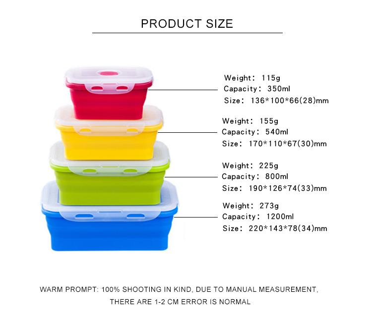 Collapsible Silicone Children Bento Box With Plastic Lid