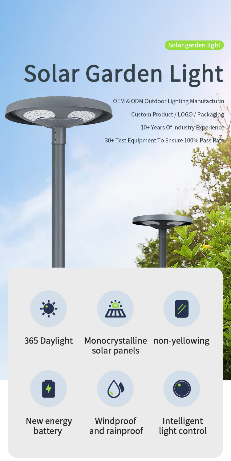 China Solar Garden Light with 120° Beam Angle 6000K-6500K Color Temperature and Intelligent Light Control factory
