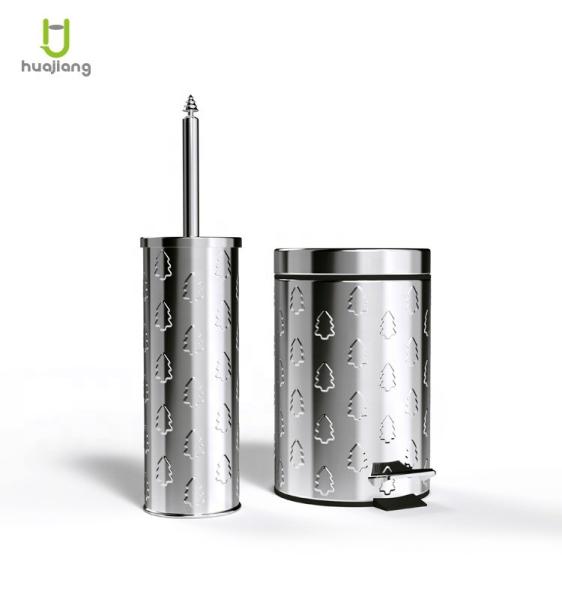 Rolling Cover Type Christmas Foot Pedal Trash Bin And Toilet Brush Set For