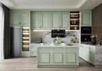 Light Green Solid Wood Kitchen Cabinets Island Shape Customization