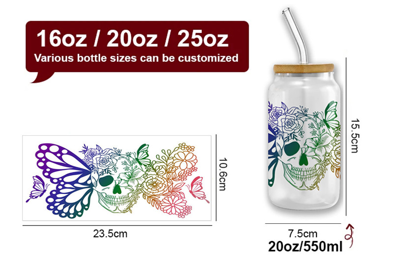 16 Oz Cup Wraps UV DTF Transfers For Cups Custom Logo Libbey Glass Tumbler UV DTF Transfers