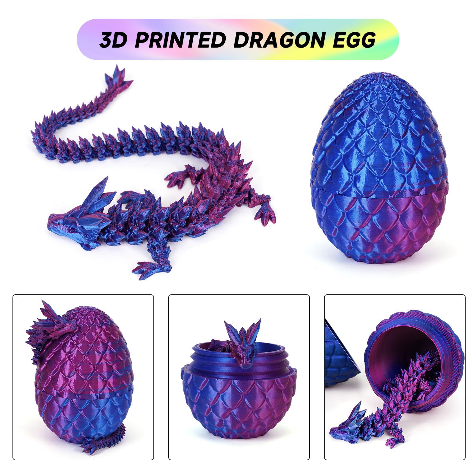Articulated Crystal in Egg Executive Fidget Desk Toy 3D Printed Dragon Eggs for Unisex Age Range 5-7 Years