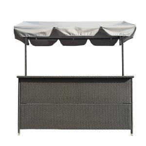 China Rattan Effect Night Club Bar Counter Tiki Outdoor Rattan Bar Furniture With Roof Garden Rattan Table Bar Table Canopy factory
