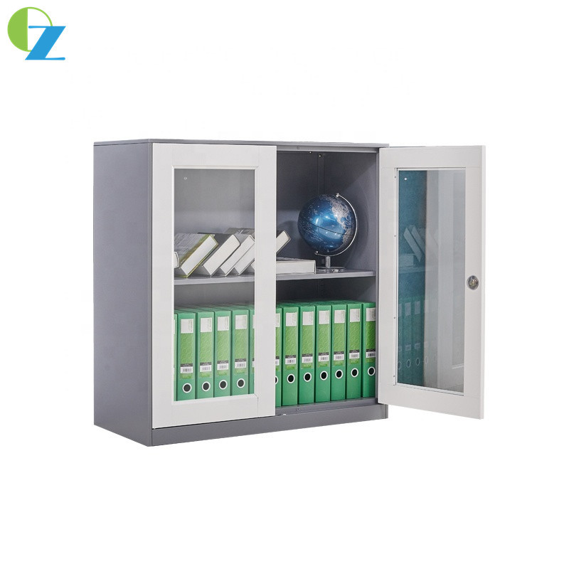 Short 1mm Thickness Steel Office Cupboard 2 Glass Door Metal Filing Cabinet