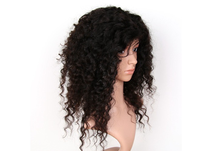 Black 8A Glueless Deep Curl Human Hair Front Lace Wigs With 130% Density