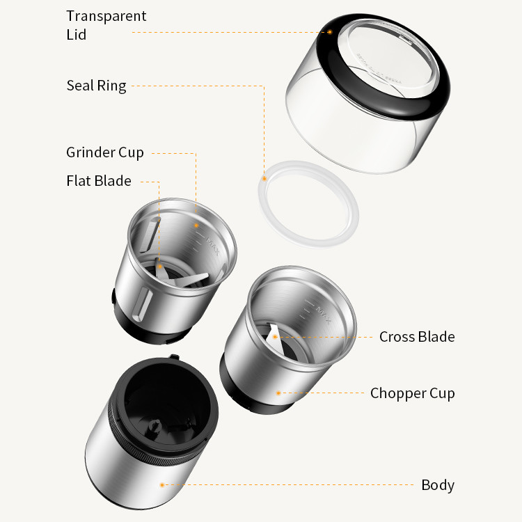 SS304 Spice Grinder Machine Automatic Coffee Grinder And Maker With 2 Removable Bowls