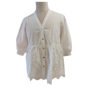 China Casual Ladies 100% Algodon V Neck Embroidery Shirt factory