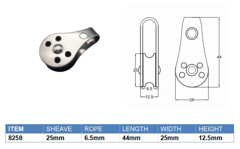 Stainless Steel Double Sheave Pulley Swivel Eye Type for Healthcare Rigging Block SS316