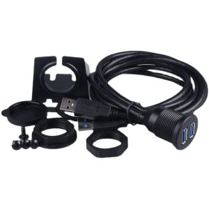 Car Dashboard Panel Flush Mount USB 3.0 Dual Port Dock Adapter Male to Female