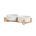 Eco Friendly Marble Ceramic Raised Dog Bowls With Wooden Stand