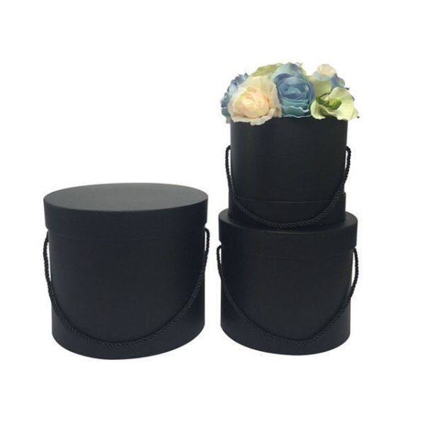 Different Color Custom Cardboard Gift Round Cylinder Bouquet Flower Box Packaging With Handle