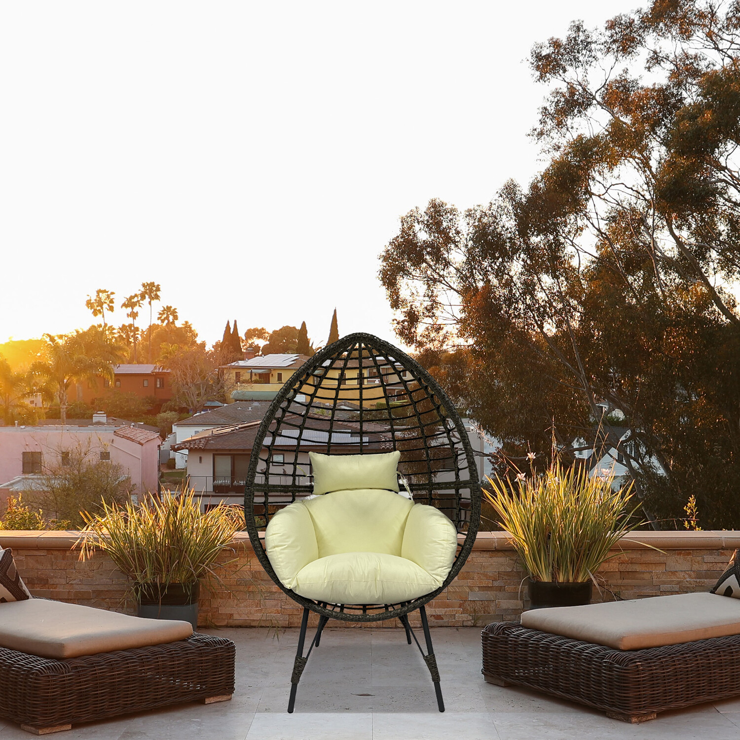 Outdoor PE Rattan Egg Chair with Cushion Enjoy Your Outdoor Space in Comfort