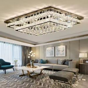 Crystal Modern Rectangular Ceiling Light , LED Ceiling Lamp Remote Control