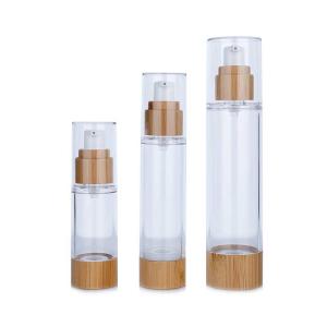 China 100ml 50ml 30ml Airless Containers Cosmetics Plastic Transparent With Bamboo Caps factory