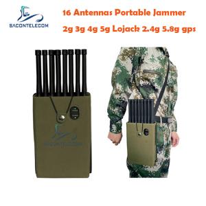 China 4G LTE 5G Lojack Portable Signal Jammer PHS PCS 16 Antennas 16w factory