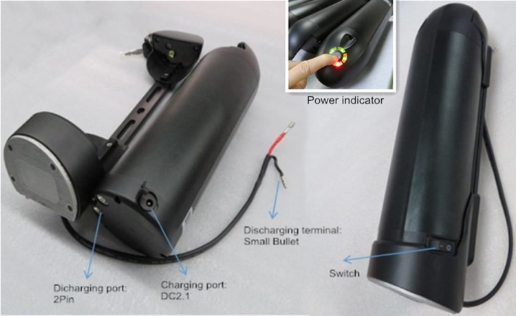48 Volt Ebike Battery Pack 10.4ah 48v Water Bottle Shape Bottom Discharge 2Pin