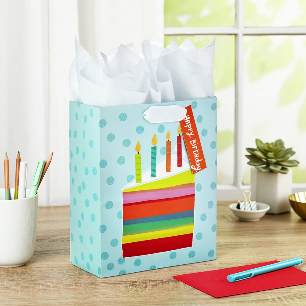 Customized Logo CMYK 4 Color Offset Printing Blue Paper Bag for Kids Birthday Souvenir