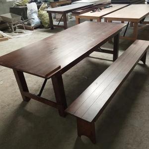 China Wholesales Banquet Hotel Home Foldable Solid Pine Wood Farm Table and Bench in Luxury Classic Style with Mail Packing Y factory
