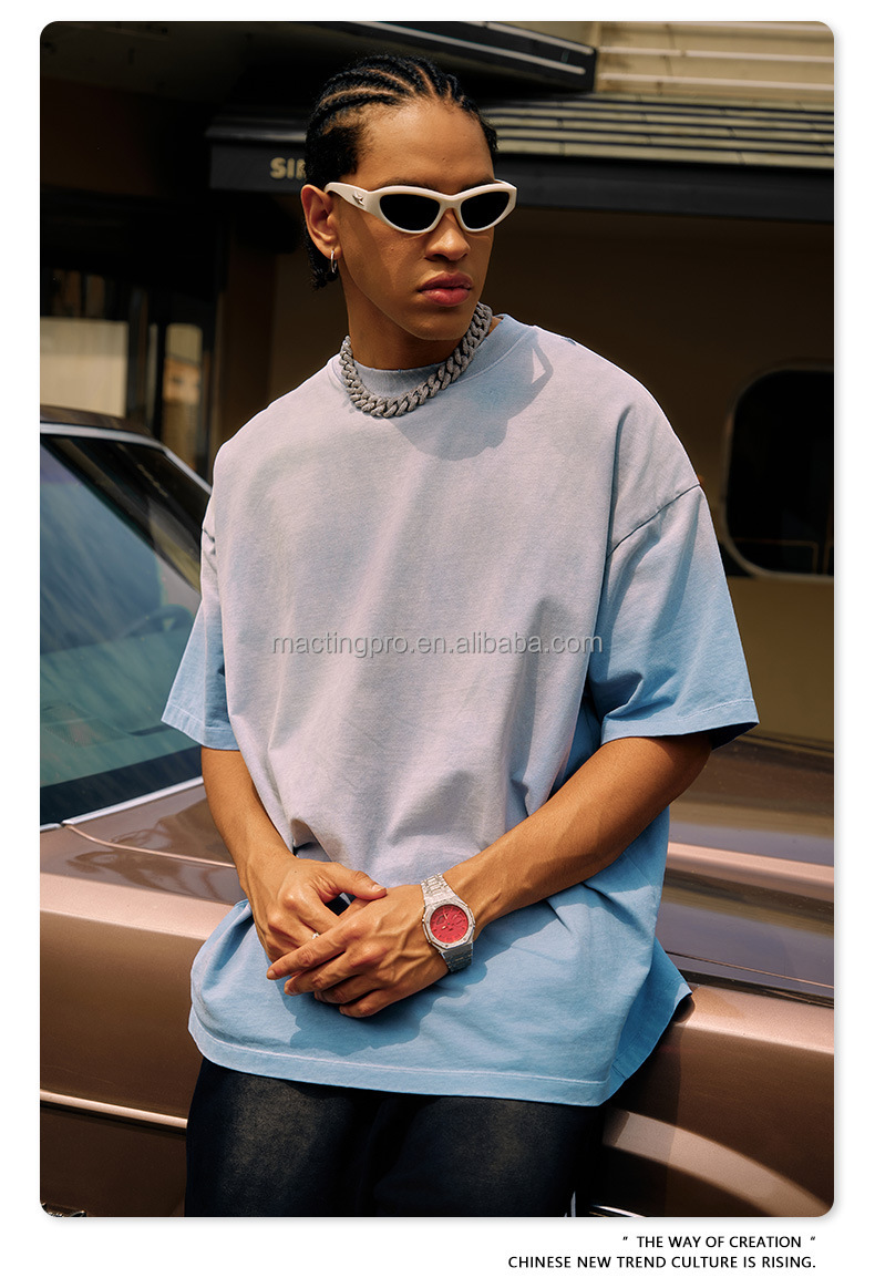 250 Gsm Oversized Streetwear Vintage Sun Faded Acid Wash T Shirt Oversized Men'S