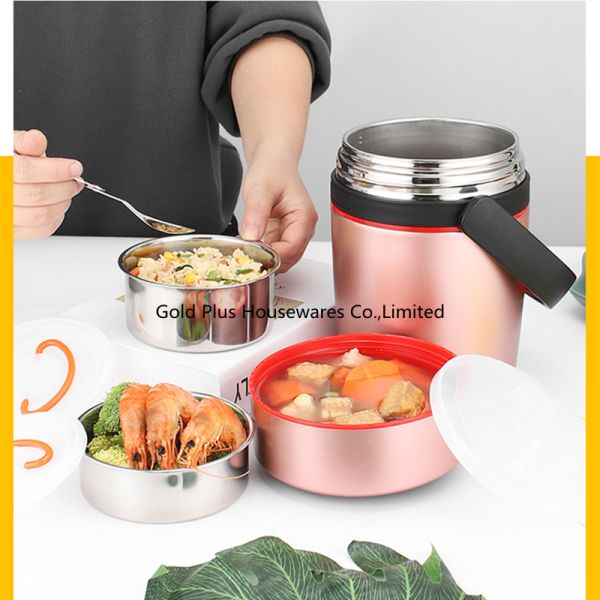 Keep hot 12 hours stainless steel food lunch box 2.2L pink color food thermos
