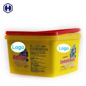 China Plastic Cover IML Tubs Thermal Formed Yellow Plastic Biscuit Containers factory