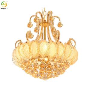 China LED Gold K9 Crystal Hanging Ceiling Light Modern Round Crystal Chandeliers factory
