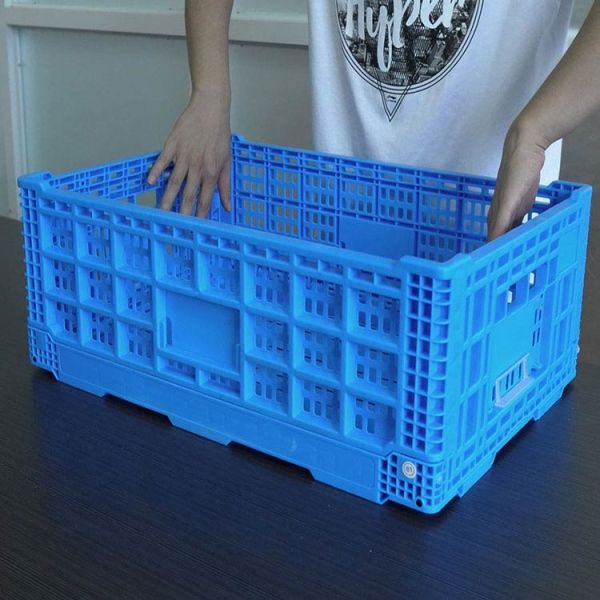 China Perforated Collapsible Plastic Crates With Lids Blue Foldable on sale China Perforated Collapsible Plastic Crates With Lids Blue Foldable on sale