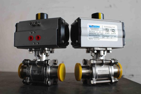 Food Grade Sanitary Pneumatic On Off Valve / Stainless Steel Actuated Ball