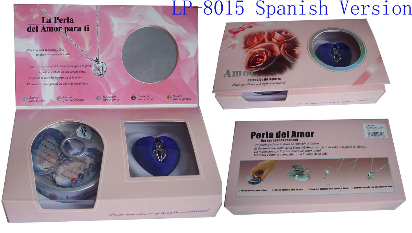 Spanish Versions Color Box Love Pearl Necklace Gift Box With Fashion Cage Pendant for Birthday or Holiday Gift
