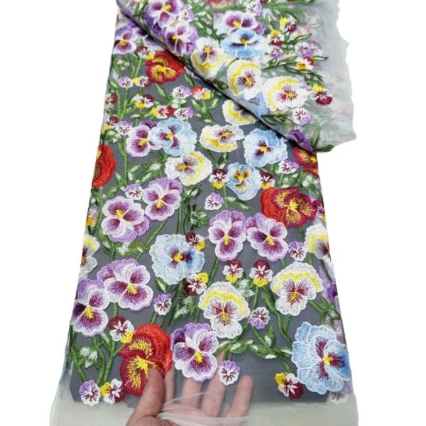 2023 3D flowers lace with sequins african lace fabric embroidery fabric for