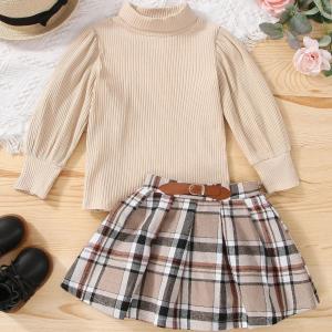 China Children'S Outfit Sets Girls Plaid Skirt Suit Mid-High Collar Pullover Skirt Suit factory