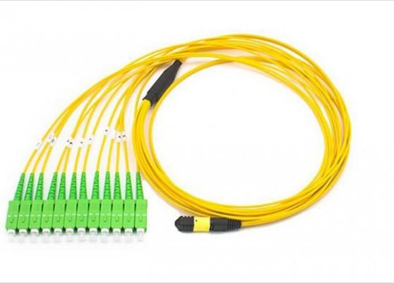 12 Fibers MPO Sc Apc Patch Cord , Breakout Yellow Fiber Optic Cord For Storage