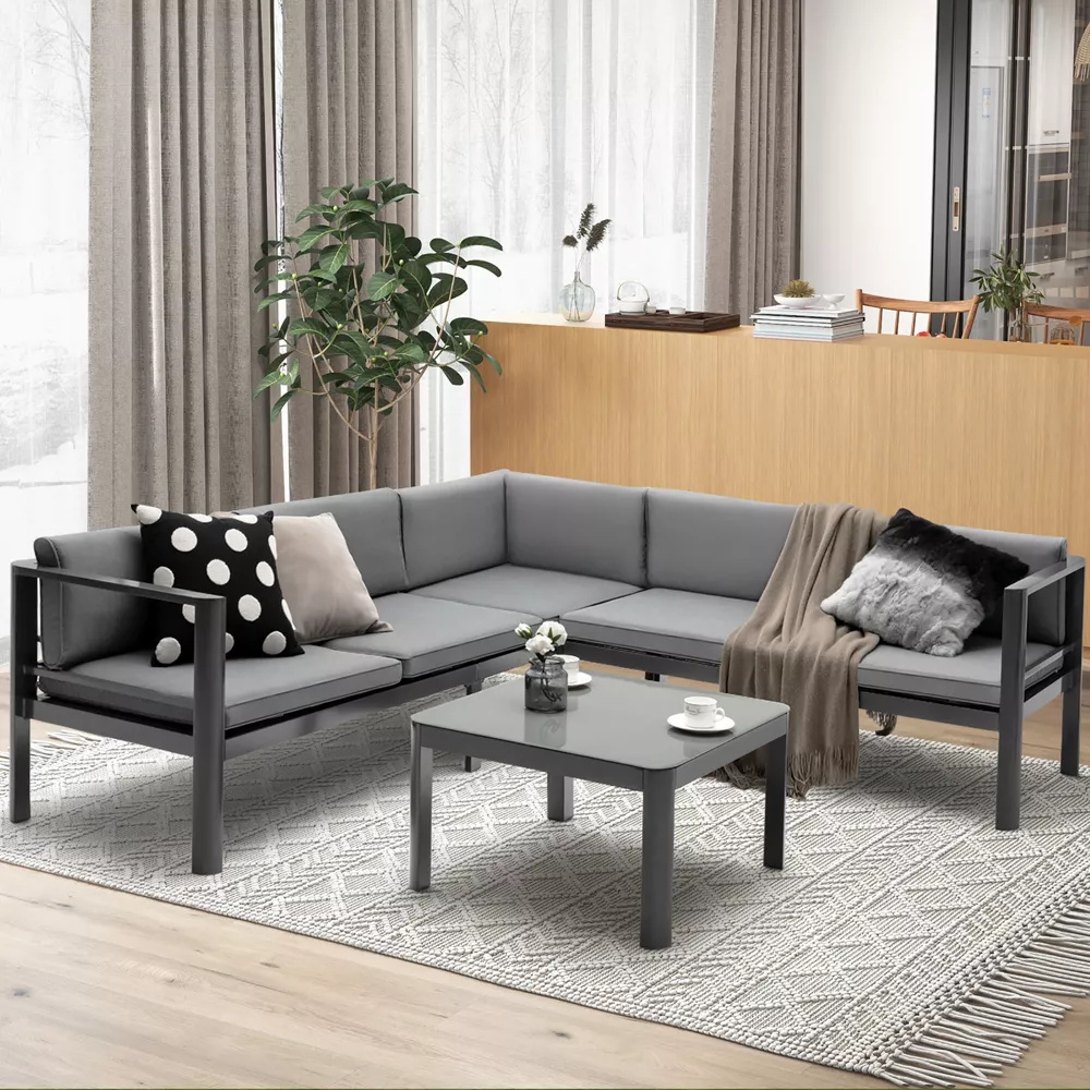 Modern Design Garden Sofa Set AJUNION Aluminum Patio Furniture with Adjustable Back