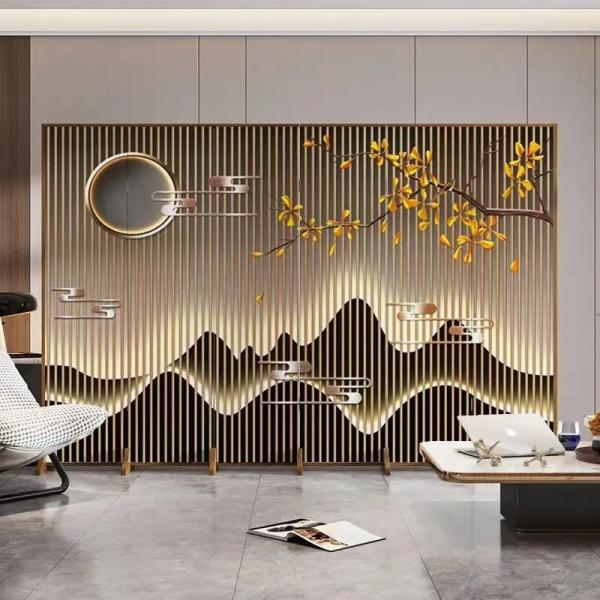 Stainless Steel Screen Partition Wall Titanium Metal Hollowed Out Room Divider