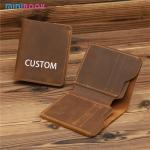 Fashion Style Custom Handmade Crazy Horse Leather Men's Short Bifold Wallet for