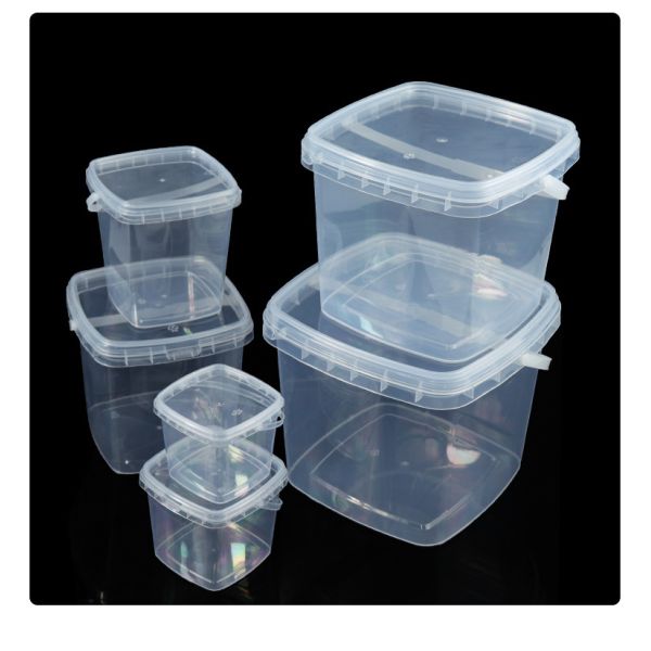 China Clear Plastic Container With Lid Ice Cream Bucket Food Storage Container Freezer Storage Bucket Square Plastic Pails With Handle For Home Kitchen factory