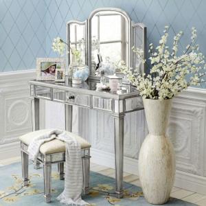 China Wooden Compact Dressing Table Corner Vanity Set Assembled factory