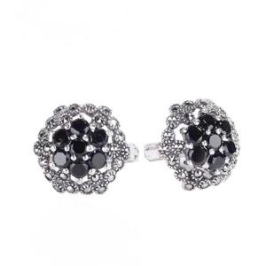 China Thailand Silver Pave Marcasite Stud Earrings Women's Vintage Jewelry (E11064BLACK) factory