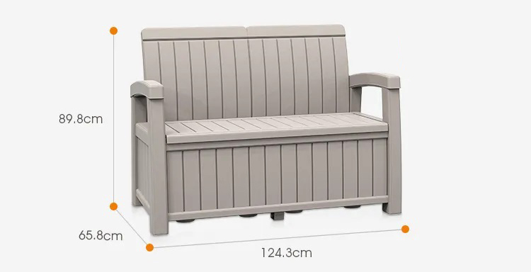 Plastic Storage Arm Bench Seat Chair for Outdoor Patio Garden Balcony Park Beach Pool