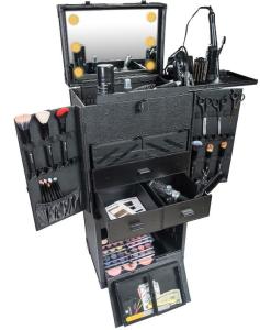 China Professional Rolling Studio Makeup Case With Lights Collapsible Compartments factory