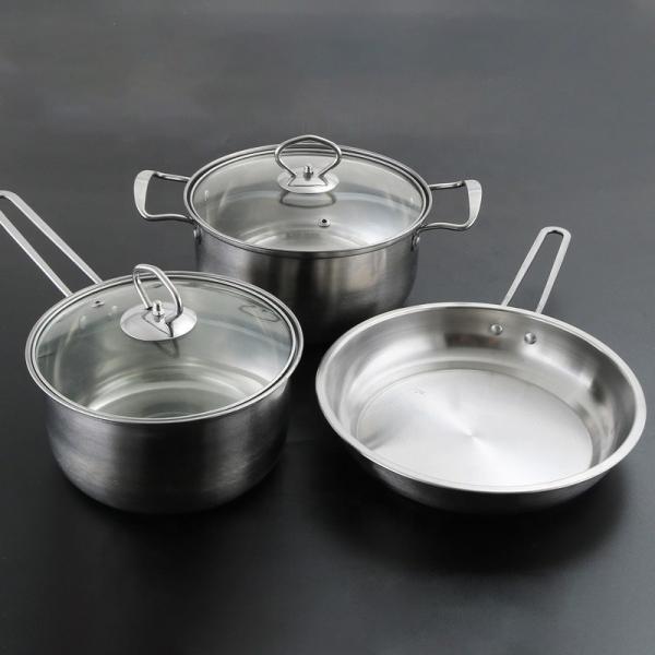 Kitchen Household Stainless Steel 3 Piece Pot And Pan Set Suit Ollas Cookware