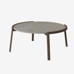 Round Coffee Table Set Table Natural Oak Veneer Travertine Top Coffee Table