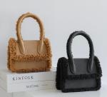 18cm Womens Leather Bag Lamb Wool Plush Brown Suede Handbag