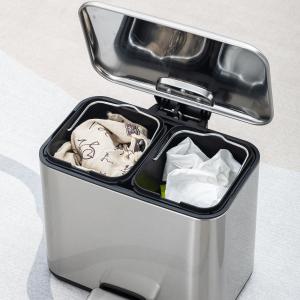 China 2 Compartment Household Bathroom Stainless Steel Pedal Bin Trash Bin 3L*2 Recycle Trash Can for Indoor Places and Recycle factory