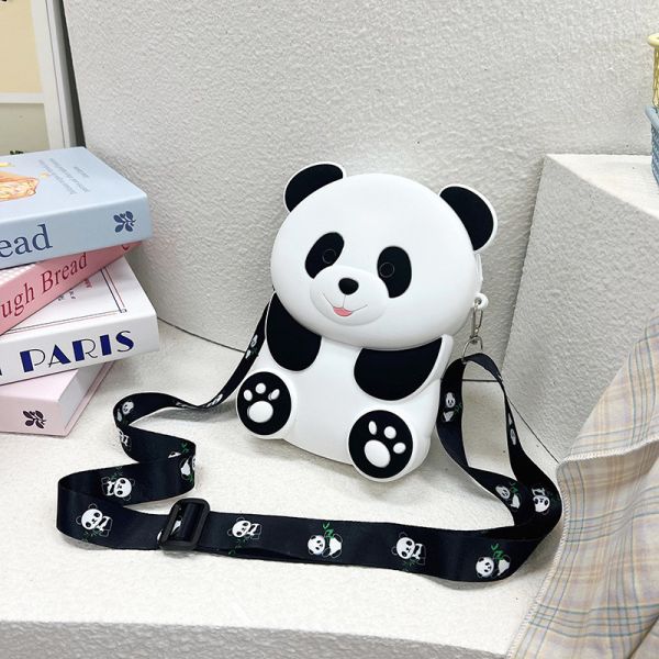 Panda Durable Compact Silicone Coin Bag With Zip Closure Crossbody Shoulder Bag Coin Wallet Bag School Office Supplies