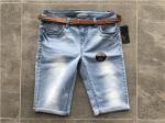 Fashion Ladies Denim Jeans / Light Blue Denim Jeans Belted Push Up Bermuda