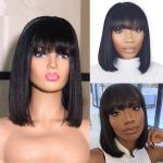 Short Straight Human Hair Full Lace Bob Wigs With Baby Hair 12 Inch