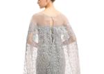 Embroidery Lace Muslim Evening Dress With Long Cape / Grey Prom Dress